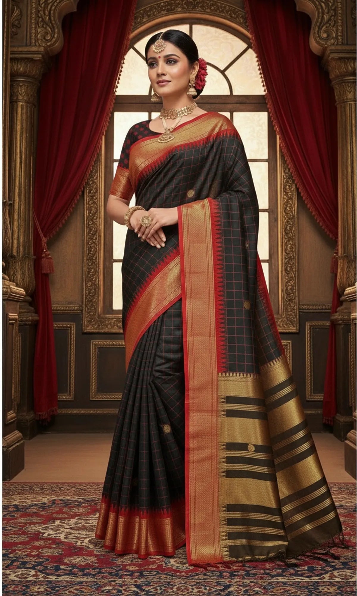 Black And Red Soft Cotton Silk Crimson Shadow Aura Saree For Women