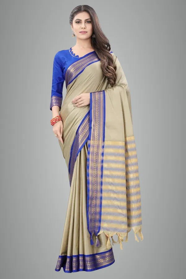 TUSAR SKY BLUE SOFT COTTON SILK REFLECTION SAREE FOR WOMEN