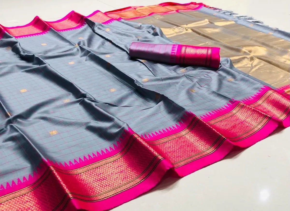 Grey Pink Soft Cotton Silk Rosy Smoke Whisper Saree For Women