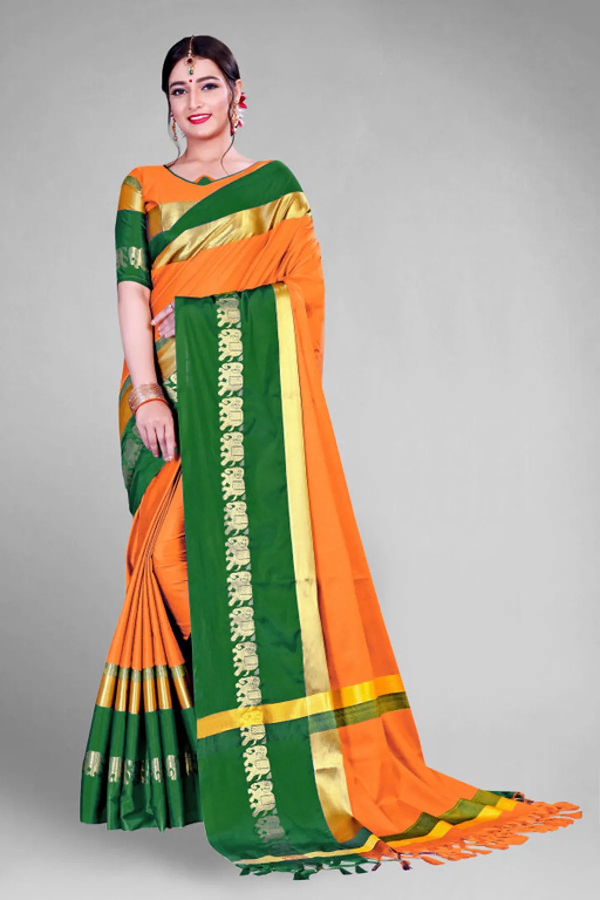 Mango Green Soft Cotton Silk Tropical Emerald Whisper Saree For Women
